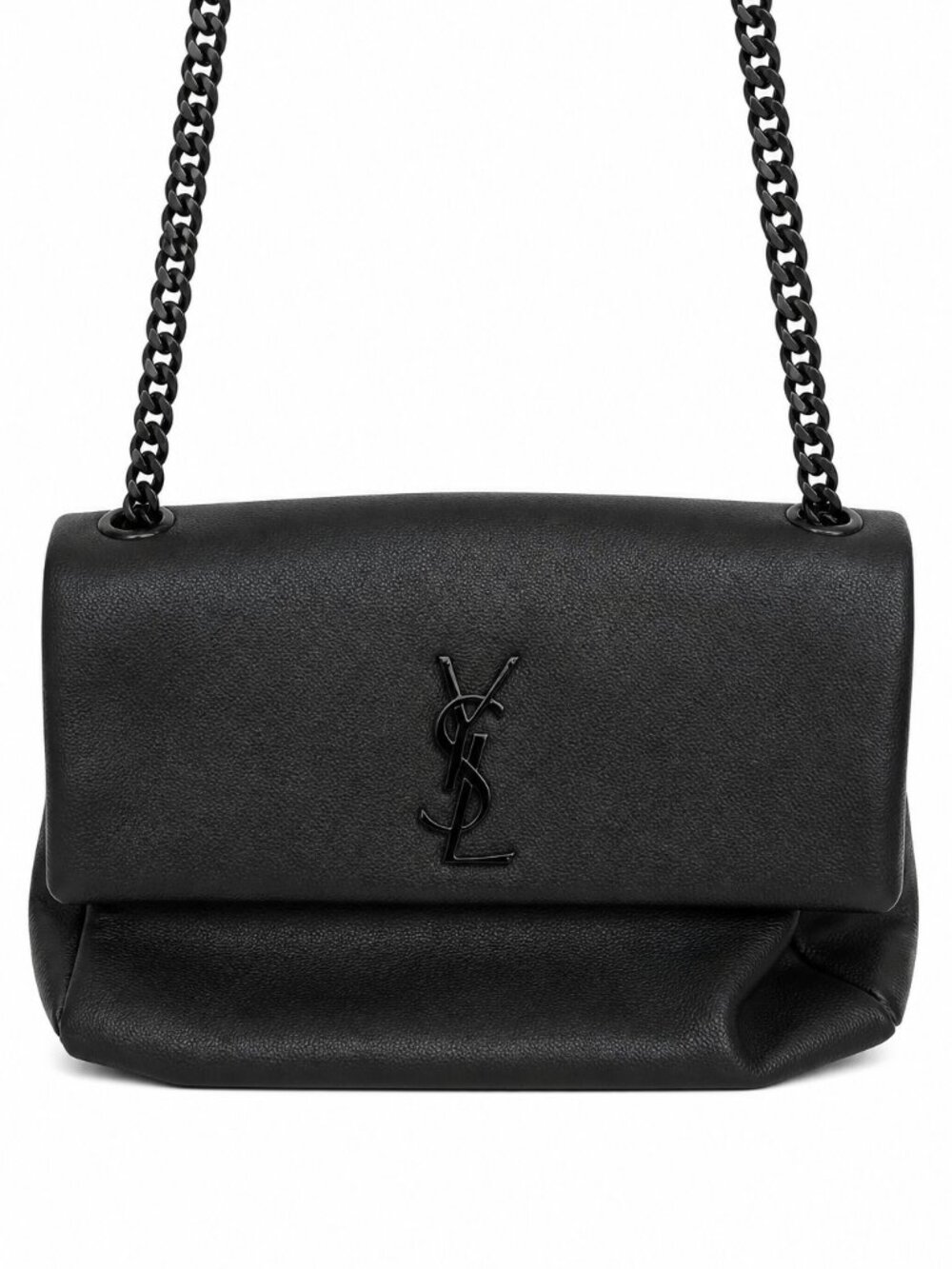 Saint Laurent Black Leather Monogram Shoulder Bag